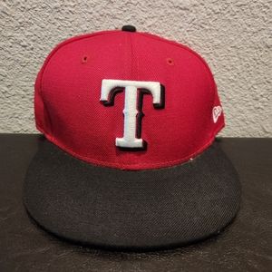 New Era Texas Rangers Hat Red Black and White Size 7 3/8
